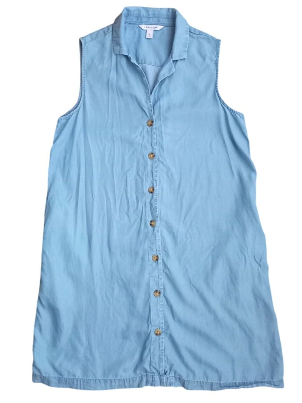 POPSUGAR Blue Lyocell Shirt Dress Size L Sleeveless Button Front Casual Minimali